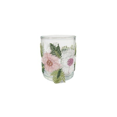 Glass Tealight Holder With Embroidery 7x8.3cm
