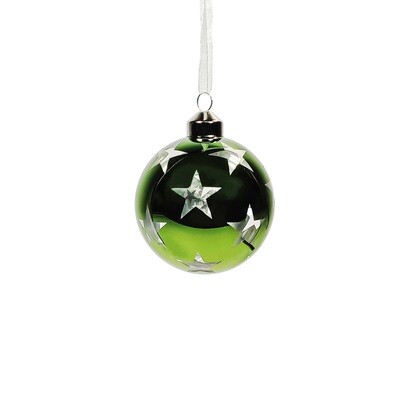 Bauble Glass Green With Big Stars 8cm