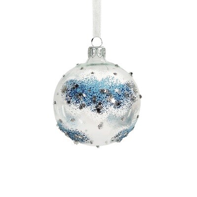 Bauble Glass Clear And Blue With Star Blotches 8cm