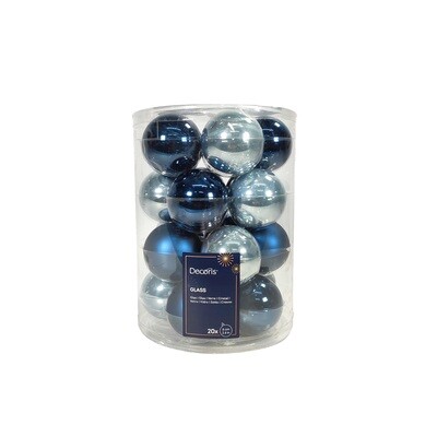 Bauble Glass Set Of 20 Mix Of Blue 6cm