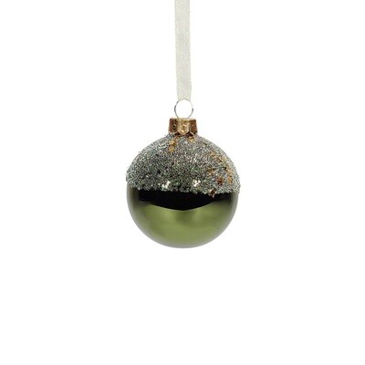 Bauble Glass Pine Green With Glitter 6cm Shiny