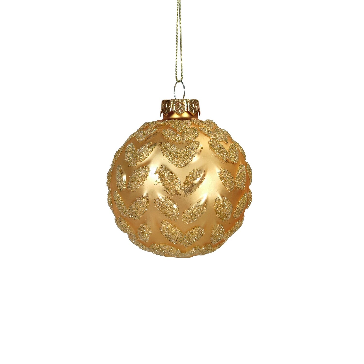 Bauble Glass Beige With Leafs 8cm