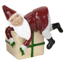 Small Santa with Gift Box - Green Ribbon 5.5x4.5x7.5cm
