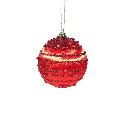 Bauble Foam Glitter Red With Horisontal Lines 8cm