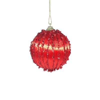 Bauble Foam Glitter Red With Vertical Lines 8cm
