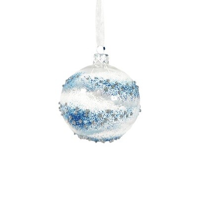 Bauble Glass Clear And Blue With Star Border 8cm