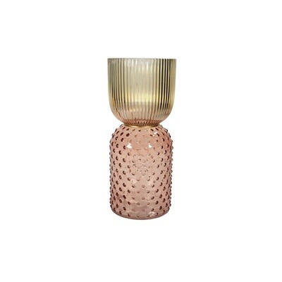 Vase Glass Pink & Champagne 13X30Cm
