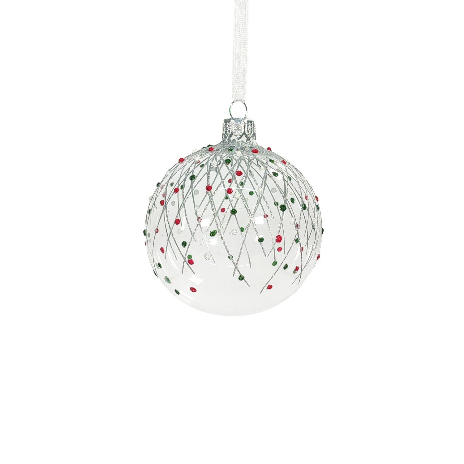 Bauble Clear With Glitter Stripes 8cm