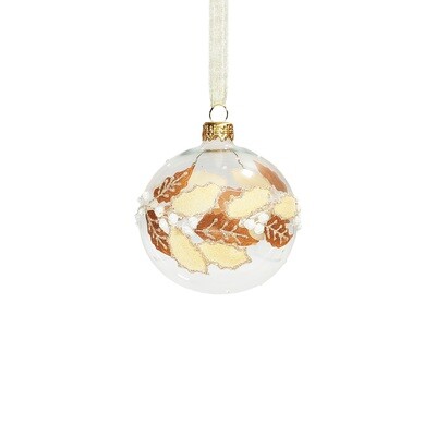 Bauble Glass Clear With Holly Border 8cm