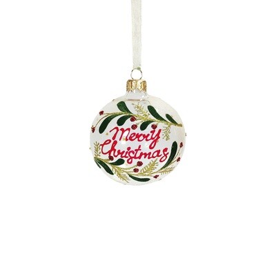 Bauble Glass Clear - Merry Christmas 8cm
