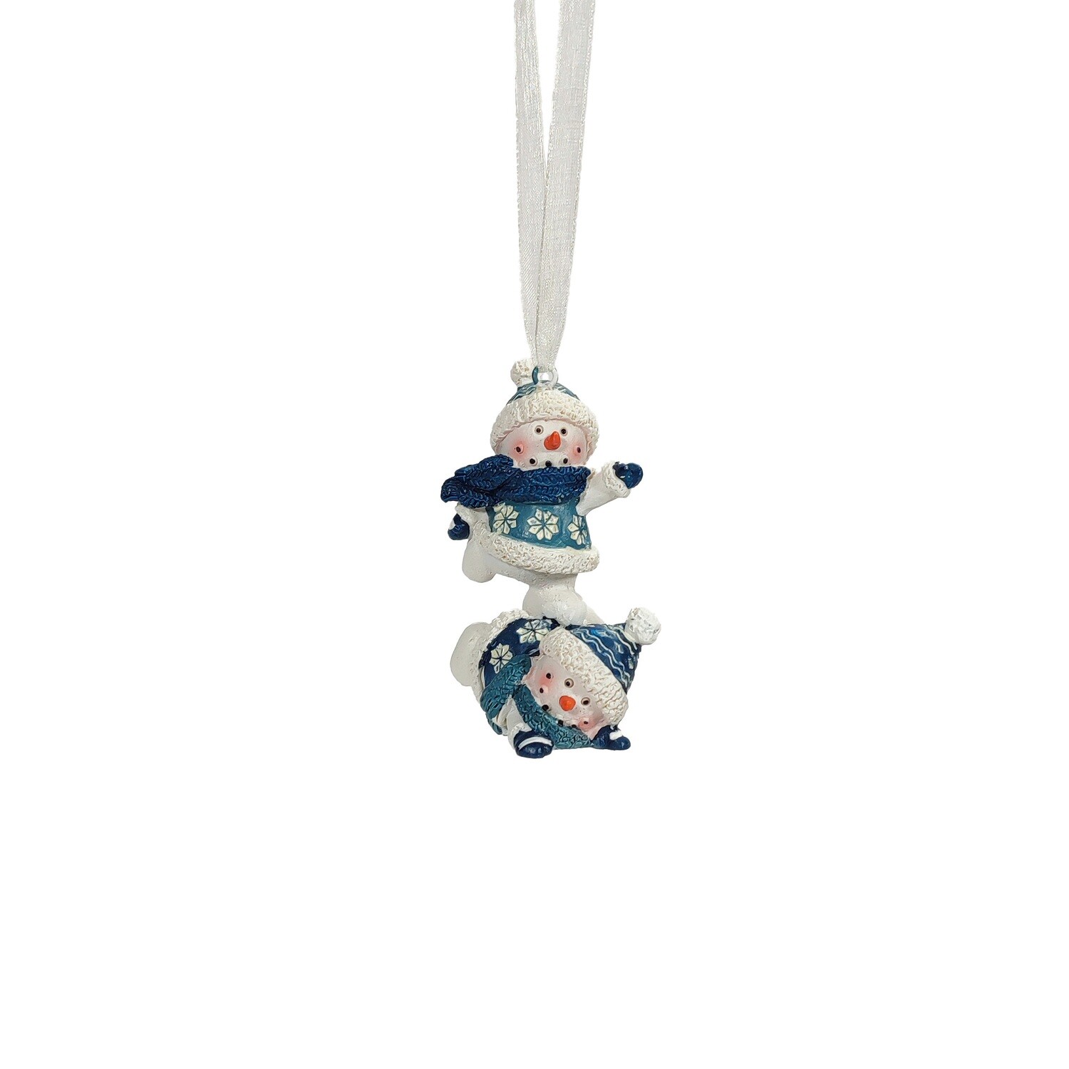 Blue Snowman Standing On Snowman Hanging Ornament 5.3x3.5x6.5cm