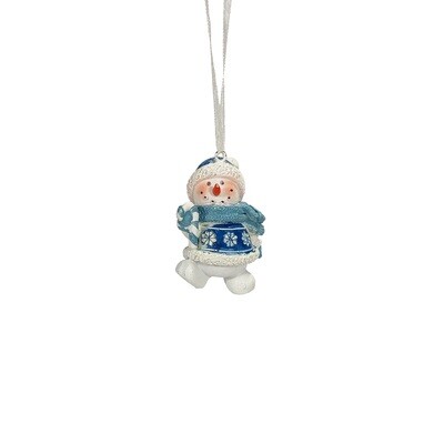 Blue Snowman With Candy Cane 5.3x3.5x6.5cm