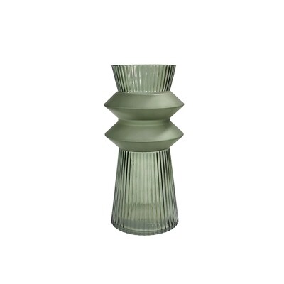Vase Glass Ripple Relief With Two Flats Pine Green 30.5X15Cm
