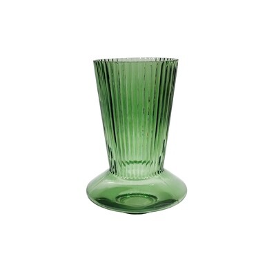 Vase Glass with Ripple Relief Green 24.5X17cm