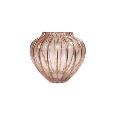 Vase Glass Pink With Gold Stripes 22X25Cm