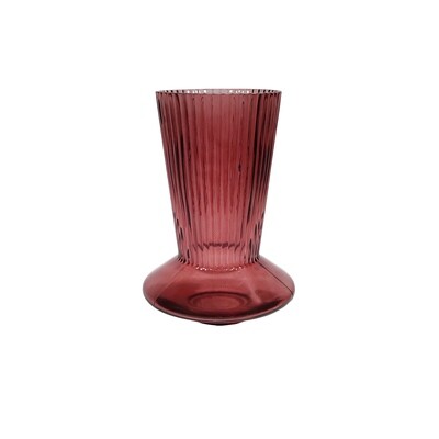 Vase Glass with Ripple Relief Red 24.5X17cm