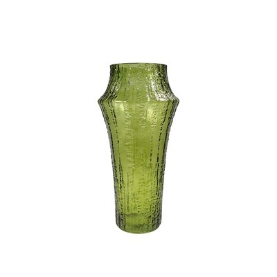 Vase Glass with Wood Grain Relief Olive Green 16X32cm