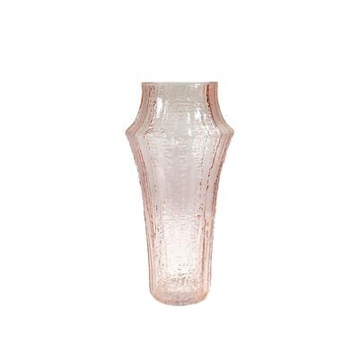 Vase Glass with Wood Grain Relief Pink 16X32cm