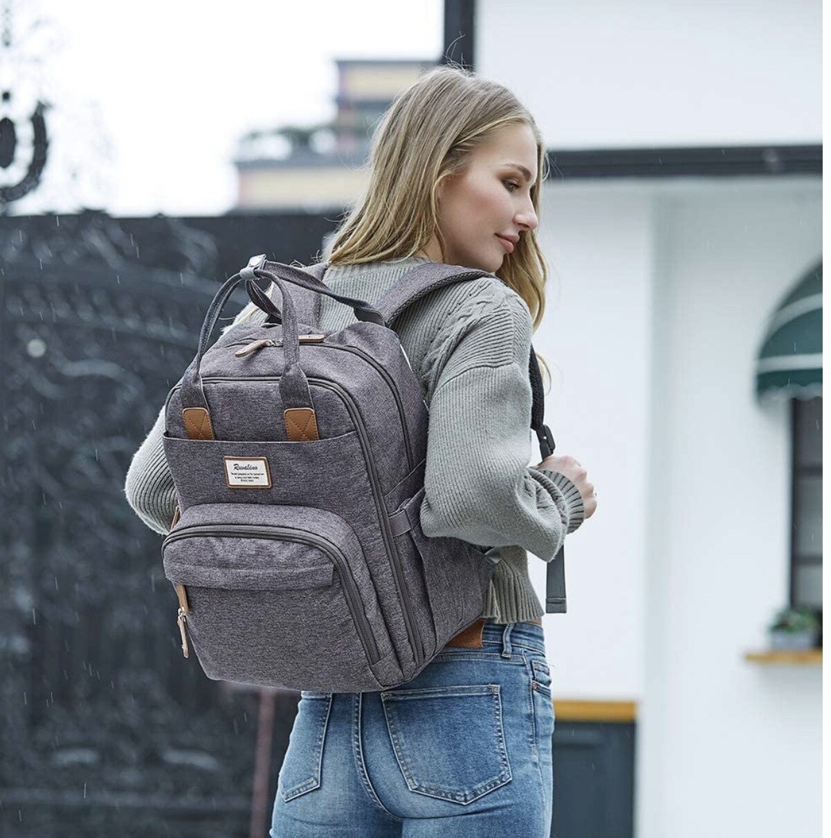 dark grey baby changing bag