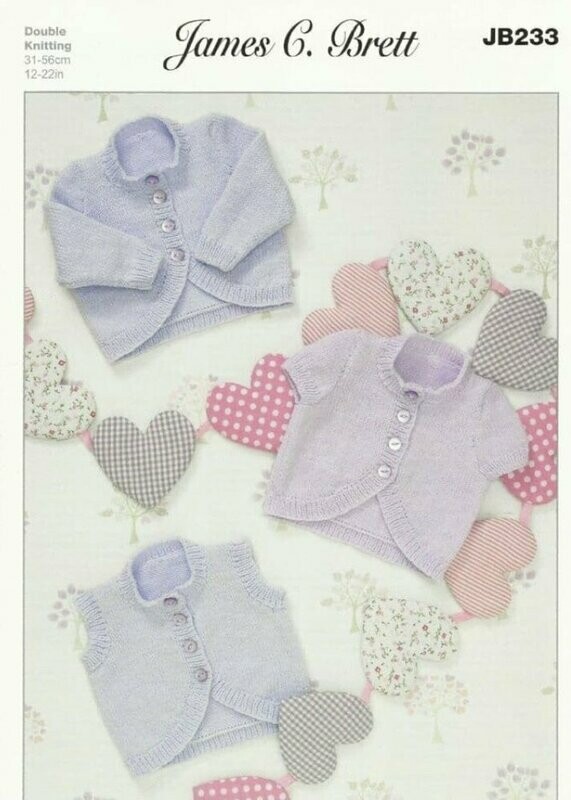 JB233 James c Brett Dk 12-22 inch Cardigans and Waistcoat 