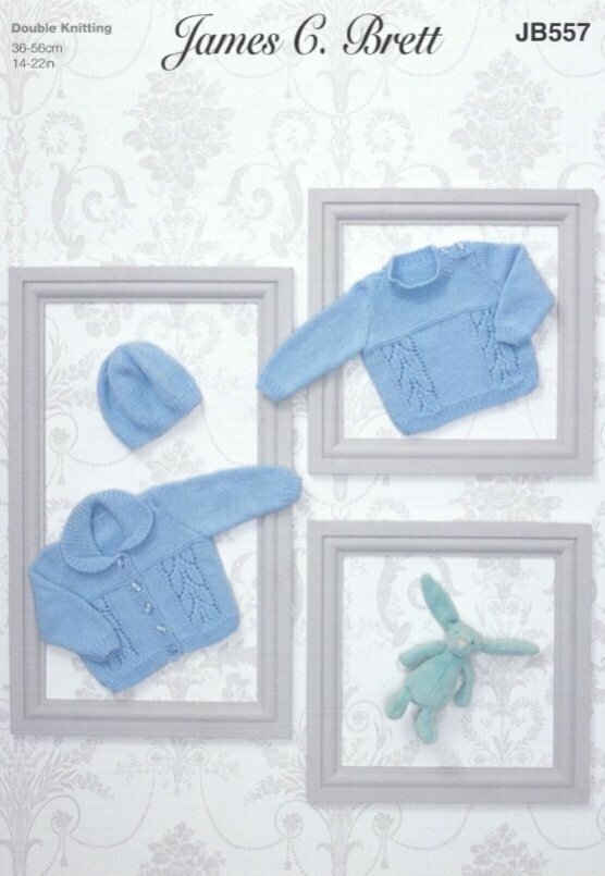 JB557 James c Brett Cardigan Sweater and Hat 14-22 inch 