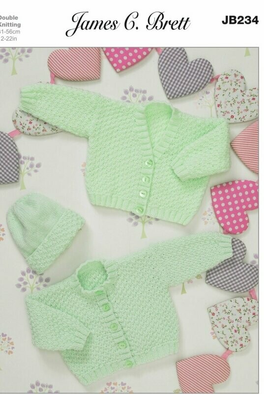 JB234 James c Brett Dk 12-22 inch Cardigans and Hat 