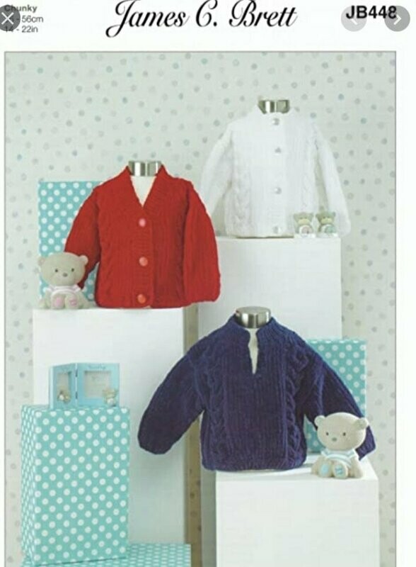 JB448 James C Brett Flutterby Chunky Cardigans and Sweaters 14-22 inch