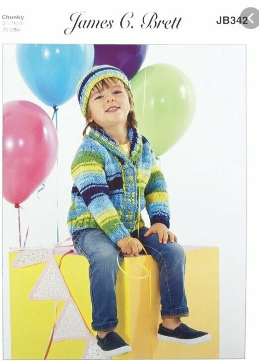 James c Brett Party Time Chunky Cardigan and Hat 20-28 inch