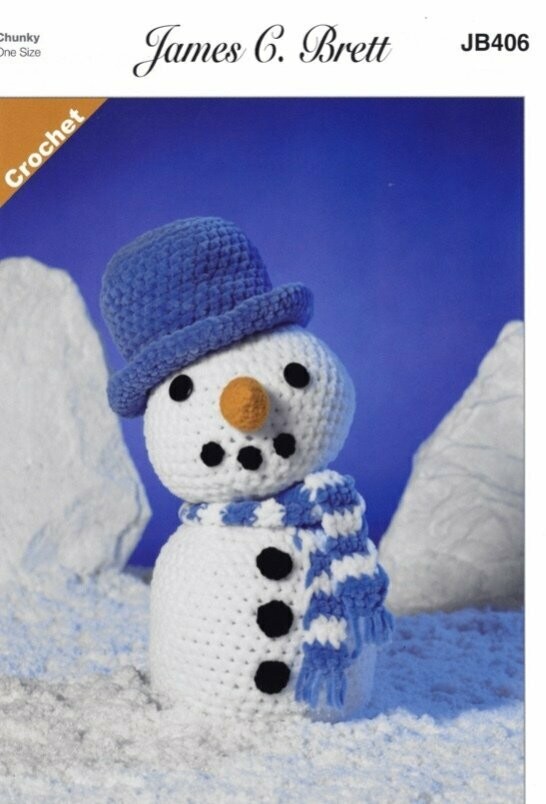 JB406 James c Brett Crochet Frosty The Snowman in Flutterby Chunky 