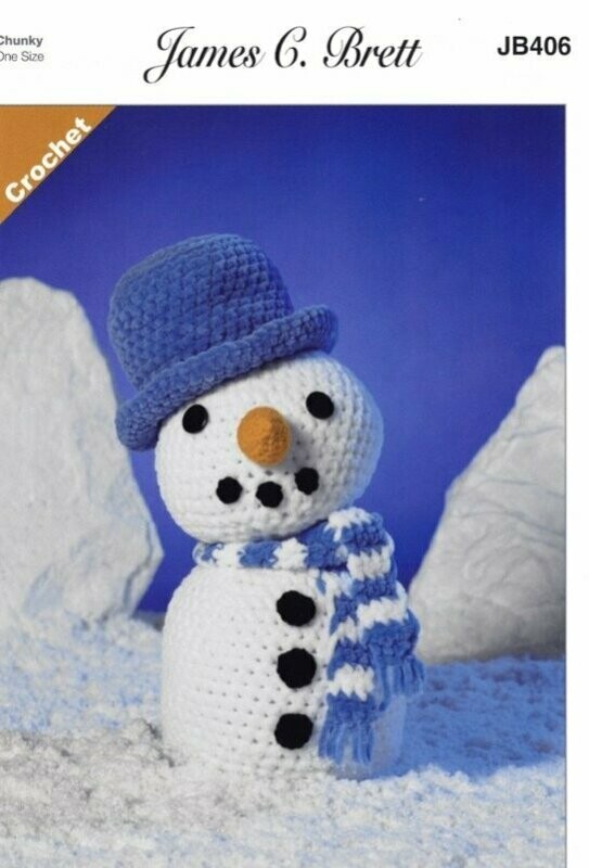 JB406 James c Brett Crochet Frosty The Snowman in Flutterby Chunky 