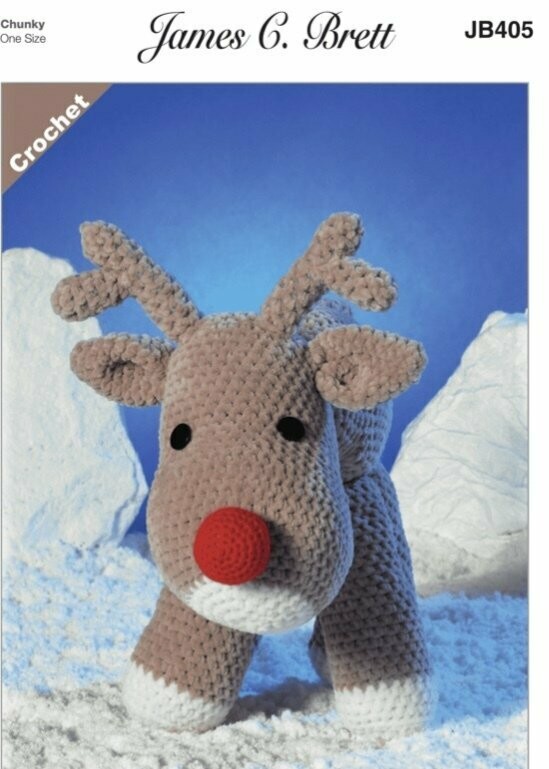 JB405 James c Brett Crochet  Rudolph the Reindeer in Flutterby Chunky 