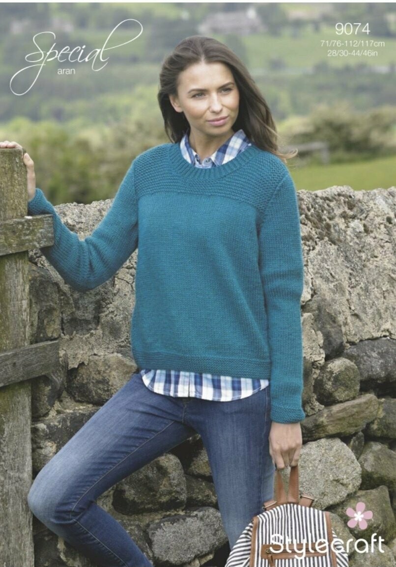 Stylecraft Ladies Aran Sweater 28-46 inches 9074