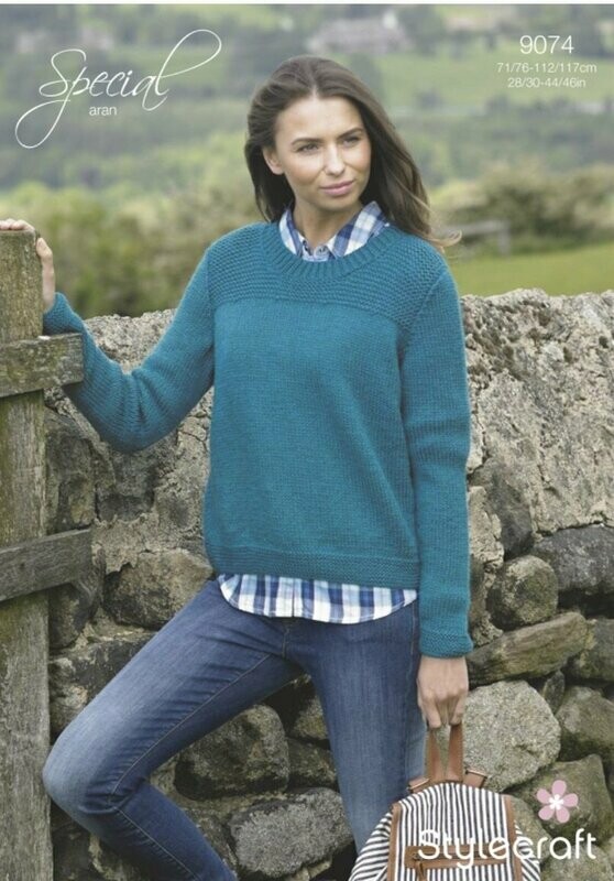 Stylecraft Ladies Aran Sweater 28-46 inches 9074