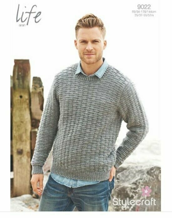 9022 Stylecraft Aran Mans Jumper 35-57 inches 