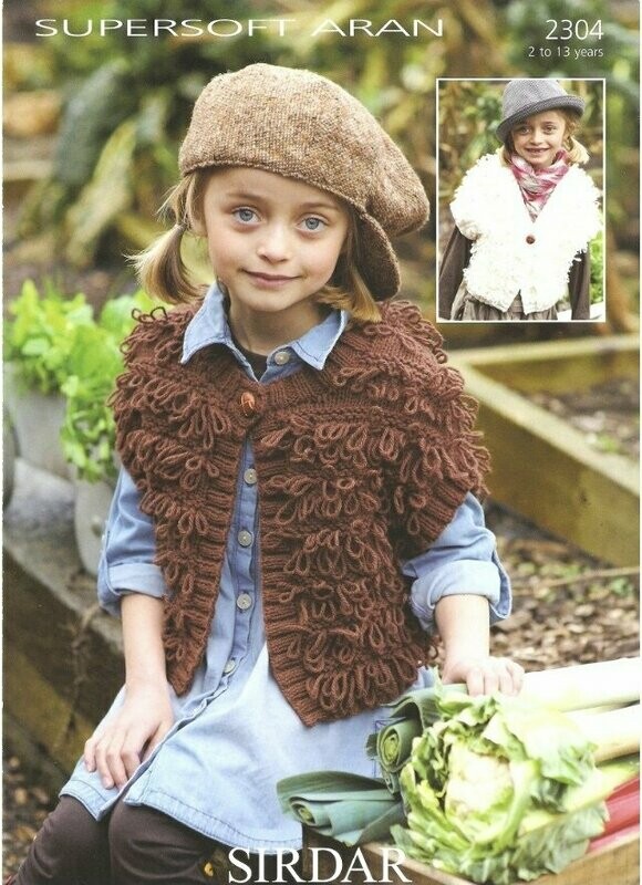 Sirdar Girls Aran Loopy Gilet 2-13 years 2304