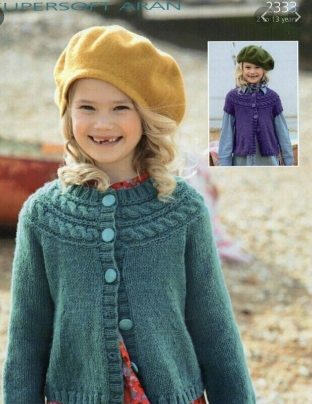 Sirdar Girls Cabled Aran Cardigan 2-13 years 2333