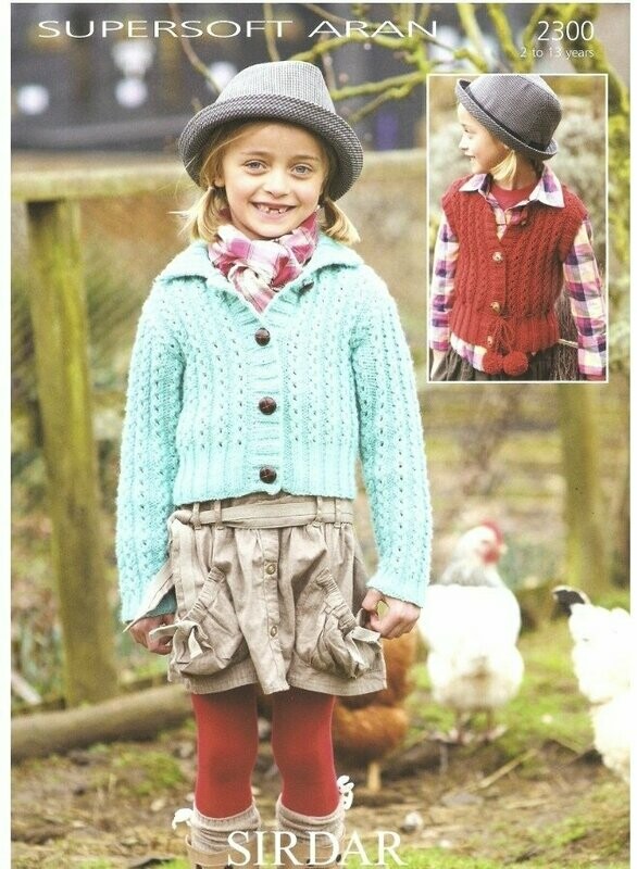 Sirdar Girls Cardigan and Gilet 2 to 13 years 2300 in Aran