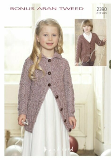 Hayfield Aran Girls / Boys Cardigan 2-13 years 2390