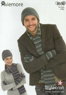 Stylecraft Men’s and Ladies Hat scarf and gloves 8656