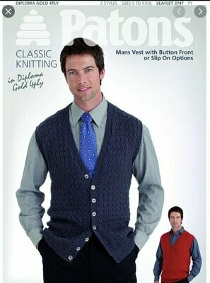 Patons Men’s Vest or Waistcoat 38-58 inches 3747