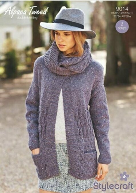 9014 Stylecraft DK Cardigan and Snood 32-50 inches