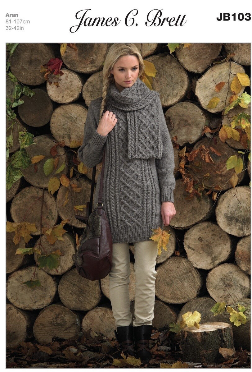 JB103 Aran Jumper And Scarf 32-42 Inches