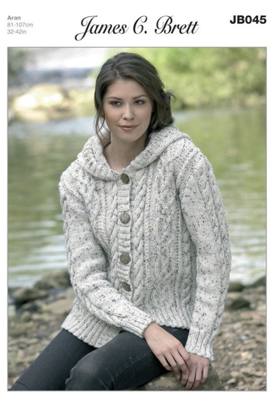 Jb045 Aran Hooded Cardigan 32-42 Inches