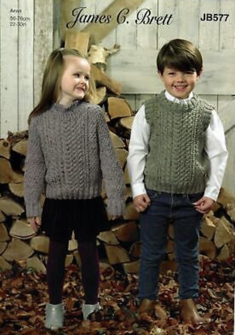 JB577 Aran Sweater And Slipover 22-30 Inches