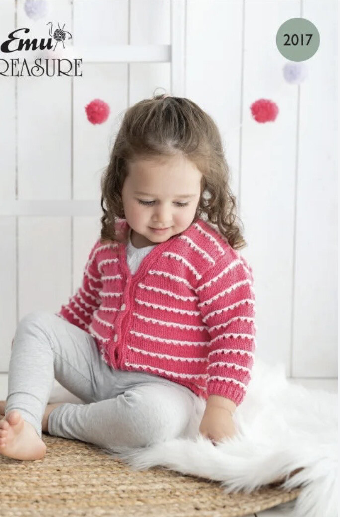 Emu 2016 Pattern Child’s Stripes Eyelet Cardigan In Emu Treasure Dk Hot Pink And Baby Pink 6-24 Months