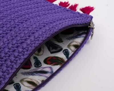 PURPLE WITH PINK TASSLE CLUTCH