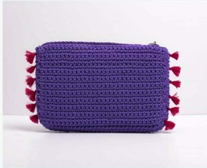 PURPLE WITH PINK TASSLE CLUTCH