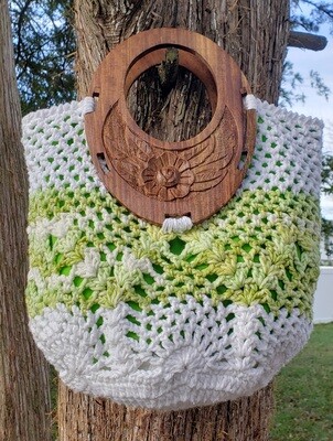 Crochet Handbag with Wood Handler
