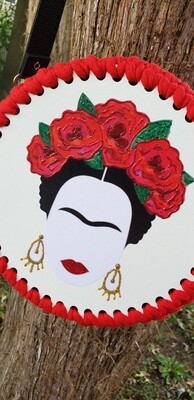Frida Paint Round Cotton Fabric Yarn Cross Bag