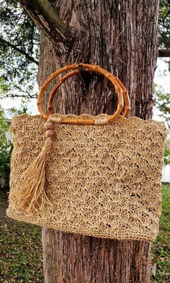 Paper Yarn Wood Bead Decorative Handbag